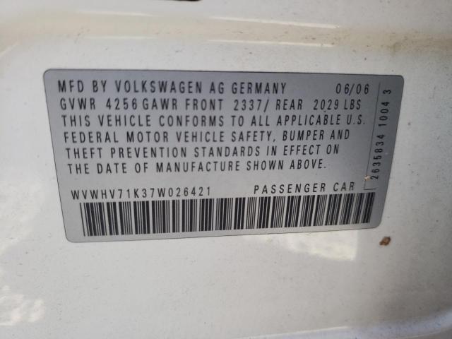 WVWHV71K37W026421 - 2007 VOLKSWAGEN NEW GTI WHITE photo 12