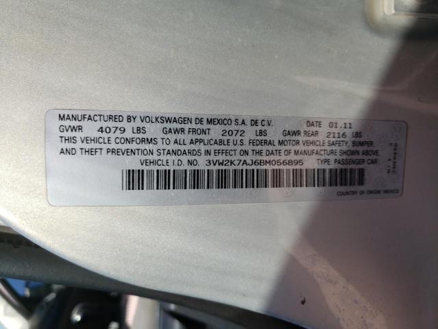 3VW2K7AJ6BM056895 - 2011 VOLKSWAGEN JETTA BASE 银色 照片 10