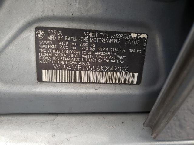 WBAVB13556KX42028 - 2006 BMW 325I Bleu photo 10