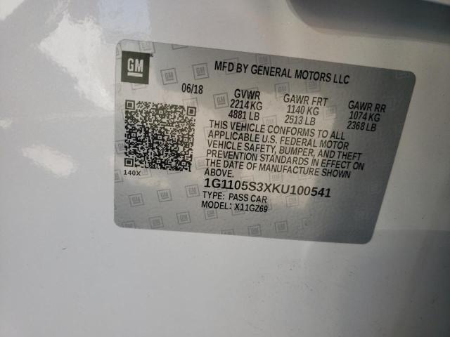 1G1105S3XKU100541 - 2019 CHEVROLET IMPALA PRE თეთრი ფოტო 10