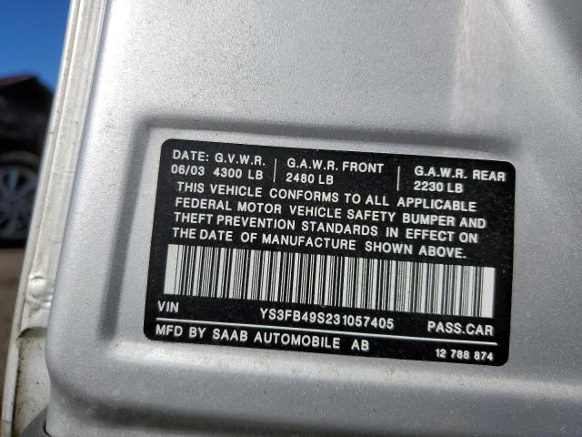 YS3FB49S231057405 - 2003 SAAB 9-3 SILVER photo 10