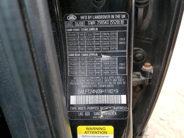 SALFT24N09H118219 - 2009 LAND ROVER LR2 HSE TE BLACK photo 10
