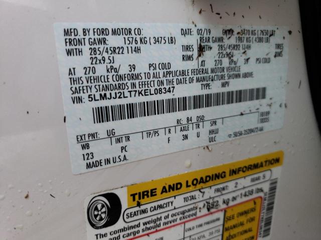 5LMJJ2LT7KEL08347 - 2019 LINCOLN NAVIGATOR 白色 照片 10