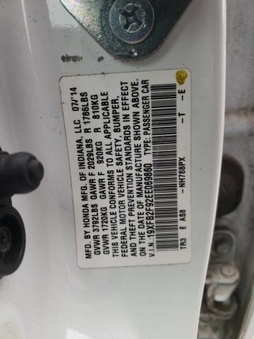 19XFB2F92EE069860 - 2014 HONDA CIVIC EXL 白色 照片 10
