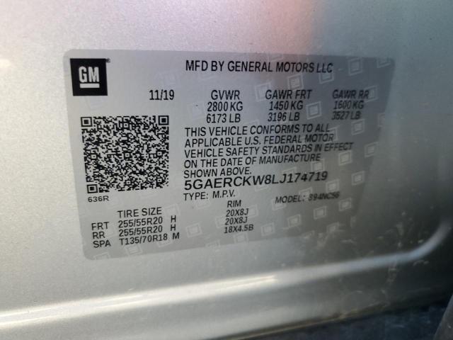 5GAERCKW8LJ174719 - 2020 BUICK ENCLAVE PR SILVER photo 10
