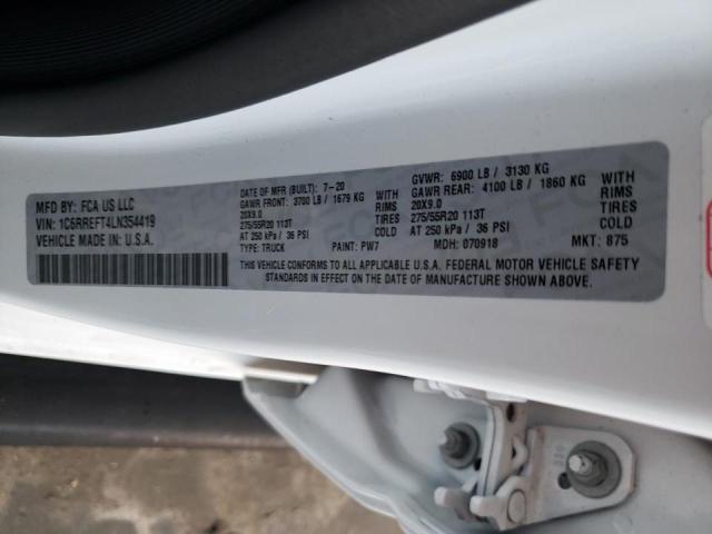 1C6RREFT4LN354419 - 2020 RAM 1500 BIG H WHITE photo 10