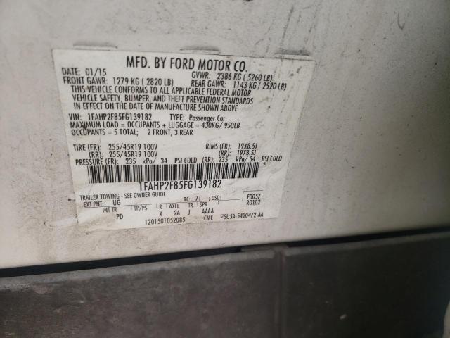 1FAHP2F85FG139182 - 2015 FORD TAURUS LIM WHITE photo 10