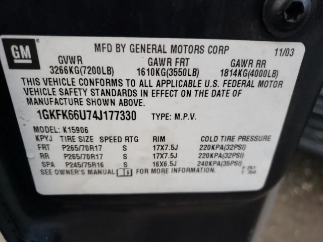 1GKFK66U74J177330 - 2004 GMC YUKON XL D CHARCOAL photo 10