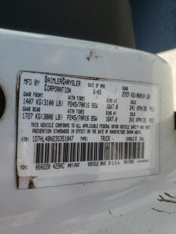 1D7HL48N23S351847 - 2003 DODGE DAKOTA QUA WHITE photo 10