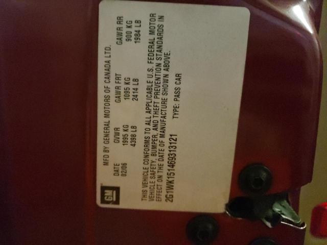 2G1WK151469313121 - 2006 CHEVROLET MONTE CARL ბურგუნდია ფოტო 10