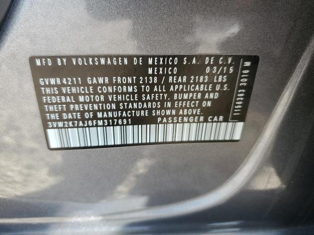 3VW2K7AJ6FM317691 - 2015 VOLKSWAGEN JETTA BASE 灰色 照片 10