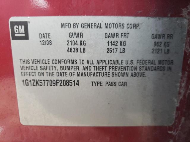 1G1ZK57709F208514 - 2009 CHEVROLET MALIBU LTZ 勃艮第红 照片 10