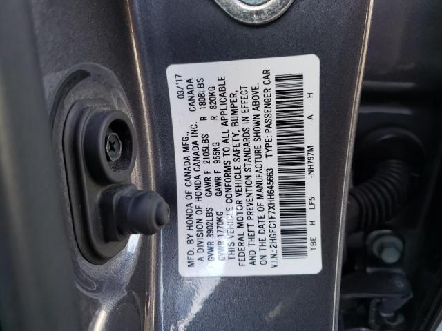 2HGFC1F7XHH645663 - 2017 HONDA CIVIC EXL Boz foto 10