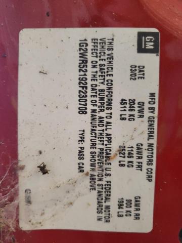 1G2WR52192F230708 - 2002 PONTIAC GRAND PRIX წითელი ფოტო 10