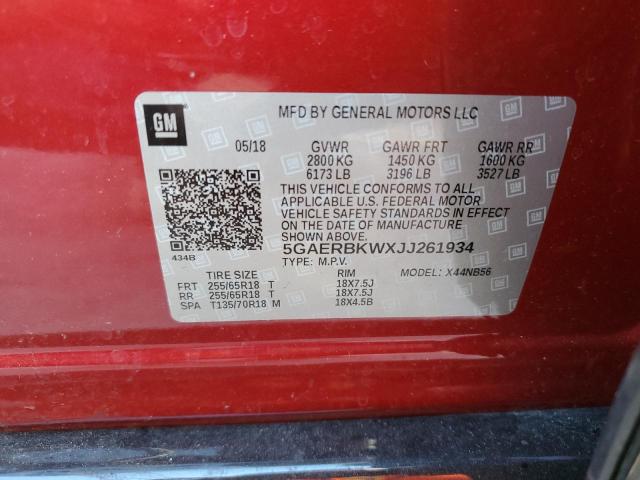 5GAERBKWXJJ261934 - 2018 BUICK ENCLAVE ES RED photo 10