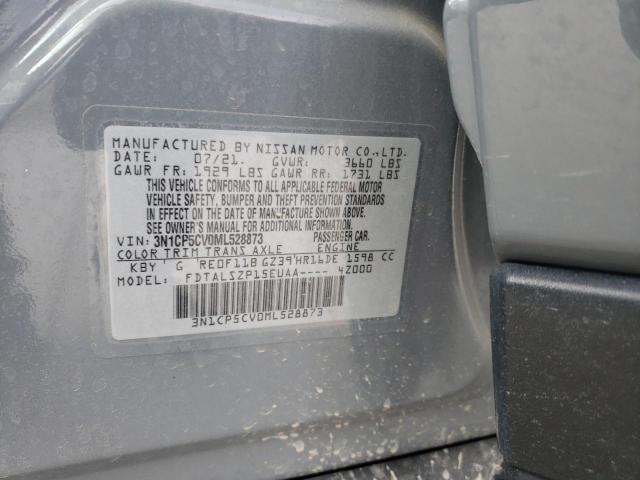 3N1CP5CV0ML528873 - 2021 NISSAN KICKS SV GRAY photo 10