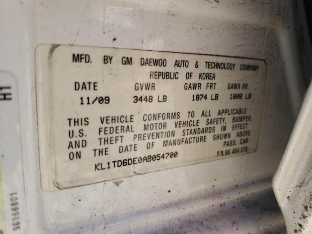 KL1TD6DE0AB054700 - 2010 CHEVROLET AVEO LS 白色 照片 10