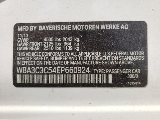 WBA3C3C54EP660924 - 2014 BMW 320 I XDRI WHITE photo 10