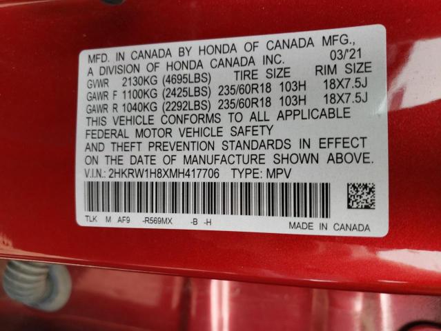 2HKRW1H8XMH417706 - 2021 HONDA CR-V EXL RED photo 10