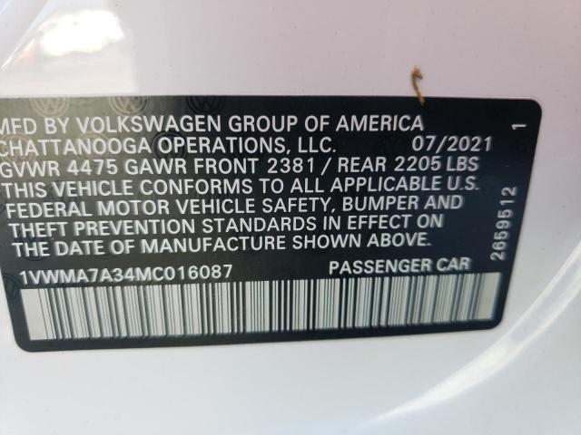 1VWMA7A34MC016087 - 2021 VOLKSWAGEN PASSAT R-L 白色 照片 10