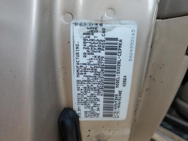 4T1BG22K51U086779 - 2001 TOYOTA CAMRY CE GOLD photo 10