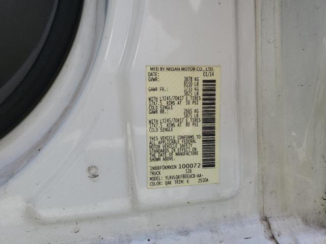 1N6BF0KMXEN100072 - 2014 NISSAN NV 1500 WHITE photo 10