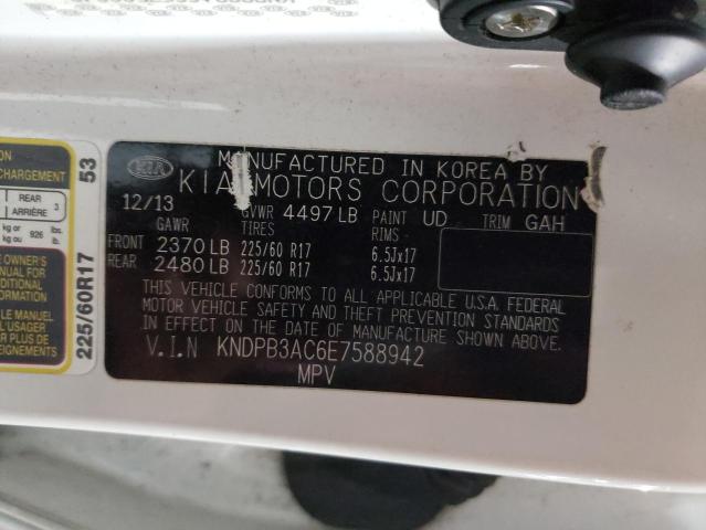 KNDPB3AC6E7588942 - 2014 KIA SPORTAGE B WHITE photo 10