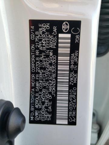 JTDKN3DP8E3057300 - 2014 TOYOTA PRIUS PLUG WHITE photo 10