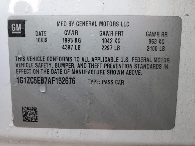 1G1ZC5EB7AF152676 - 2010 CHEVROLET MALIBU 1LT 白色 照片 10