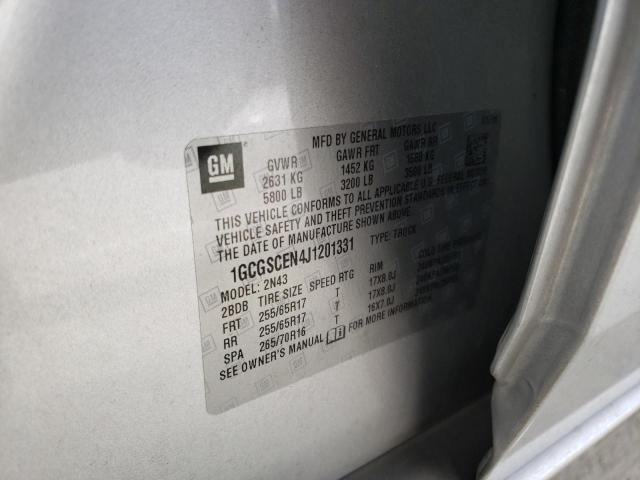 1GCGSCEN4J1201331 - 2018 CHEVROLET COLORADO L SILVER photo 10