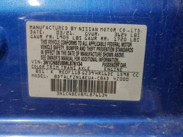 3N1CN8EV8ML876134 - 2021 NISSAN VERSA SV BLUE photo 10