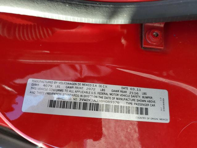 3VW2K7AJ3BM089370 - 2011 VOLKSWAGEN JETTA BASE 红色 照片 10