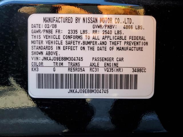 JNKAJ09E88M304745 - 2008 INFINITI EX35 BASE BLACK photo 10