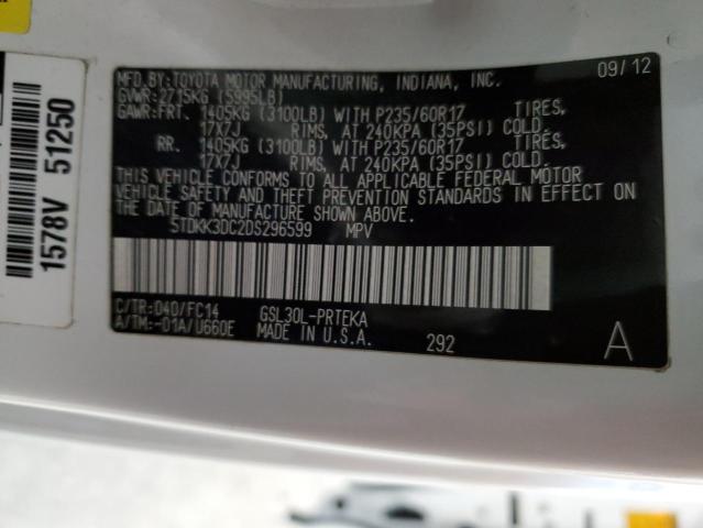 5TDKK3DC2DS296599 - 2013 TOYOTA SIENNA LE WHITE photo 10