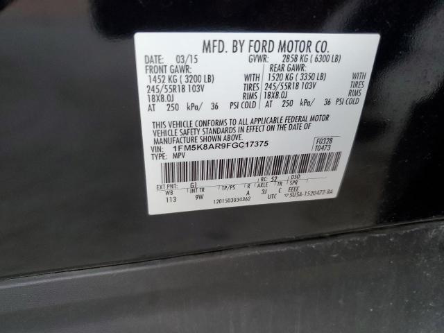 1FM5K8AR9FGC17375 - 2015 FORD EXPLORER P 黑色 照片 10