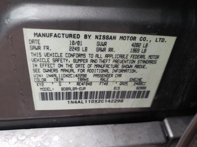 1N4AL11DX2C142298 - 2002 NISSAN ALTIMA BAS BROWN photo 10