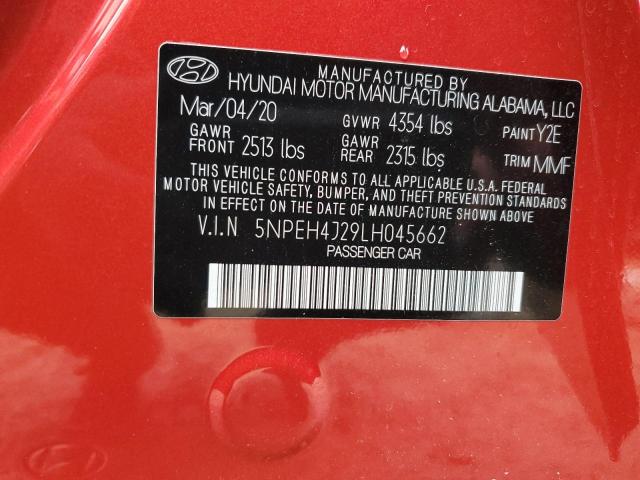 5NPEH4J29LH045662 - 2020 HYUNDAI SONATA LIM RED photo 10