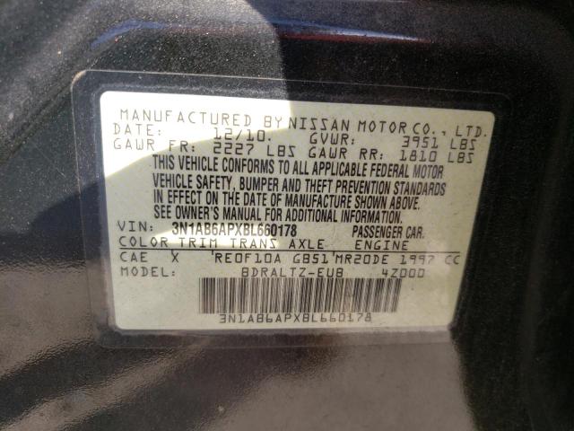 3N1AB6APXBL660178 - 2011 NISSAN SENTRA 2.0 BLACK photo 10