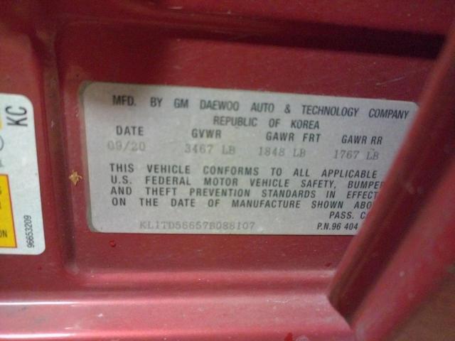 KL1TD56657B088107 - 2007 CHEVROLET AVEO BASE RED photo 10