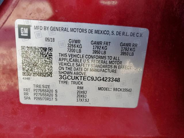 3GCUKTEC9JG423348 - 2018 CHEVROLET SILVERADO MAROON photo 10