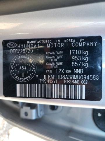 KMHRB8A38MU094583 - 2021 HYUNDAI VENUE SE SILVER photo 10