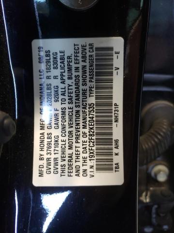 19XFC2F82KE047535 - 2019 HONDA CIVIC SPOR BLACK photo 10