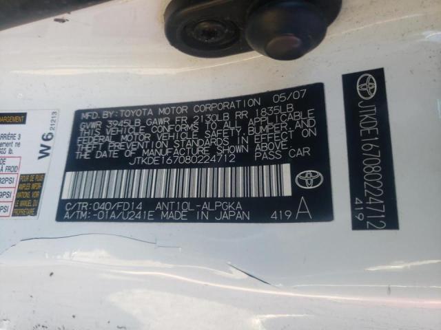 JTKDE167080224712 - 2008 TOYOTA SCION TC أبيض صورة 10