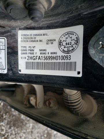 2HGFA15699H010093 - 2009 HONDA CIVIC LX-S Қара фото 10