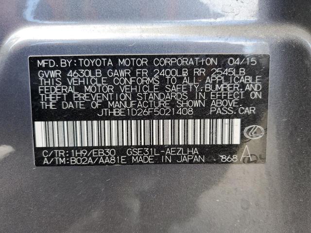 JTHBE1D26F5021408 - 2015 LEXUS IS 350 GRAY photo 10