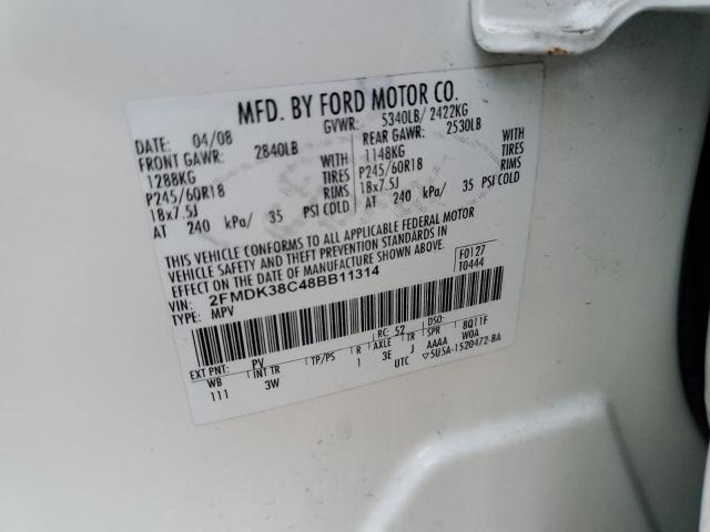 2FMDK38C48BB11314 - 2008 FORD EDGE SEL WHITE photo 10