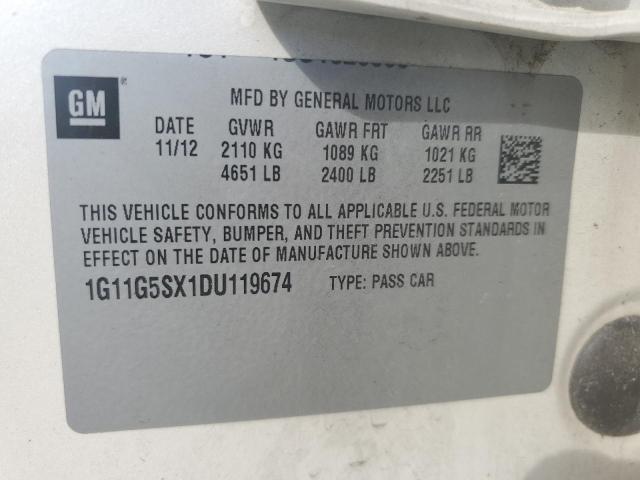 1G11G5SX1DU119674 - 2013 CHEVROLET MALIBU 3LT 白色 照片 10