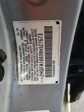 2HGFA16939H527673 - 2009 HONDA CIVIC EXL Gümüş foto 10