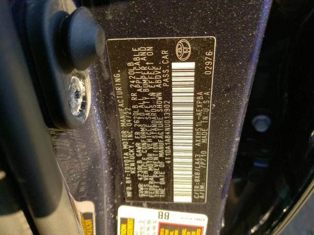 4T1DA1AB4NU013902 - 2022 TOYOTA AVALON LIM BLUE photo 10