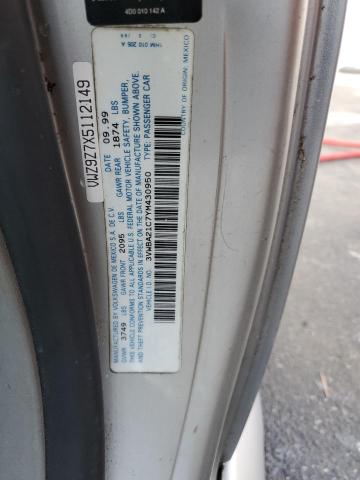 3VWBA21C7YM430950 - 2000 VOLKSWAGEN NEW BEETLE 银色 照片 10